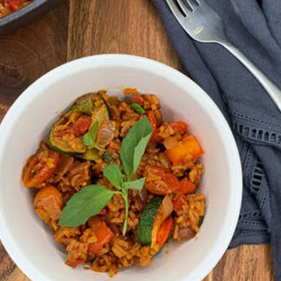 Roasted Vegetable Risotto recipe served in bowl