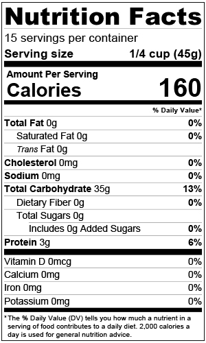 Nutrition Facts Jasmine White Rice