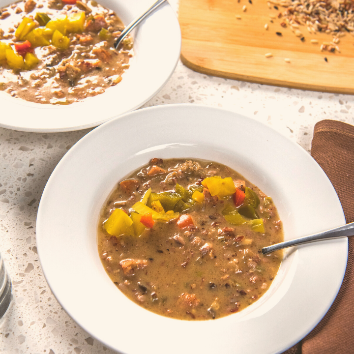 cooked soup with rice in a bowl