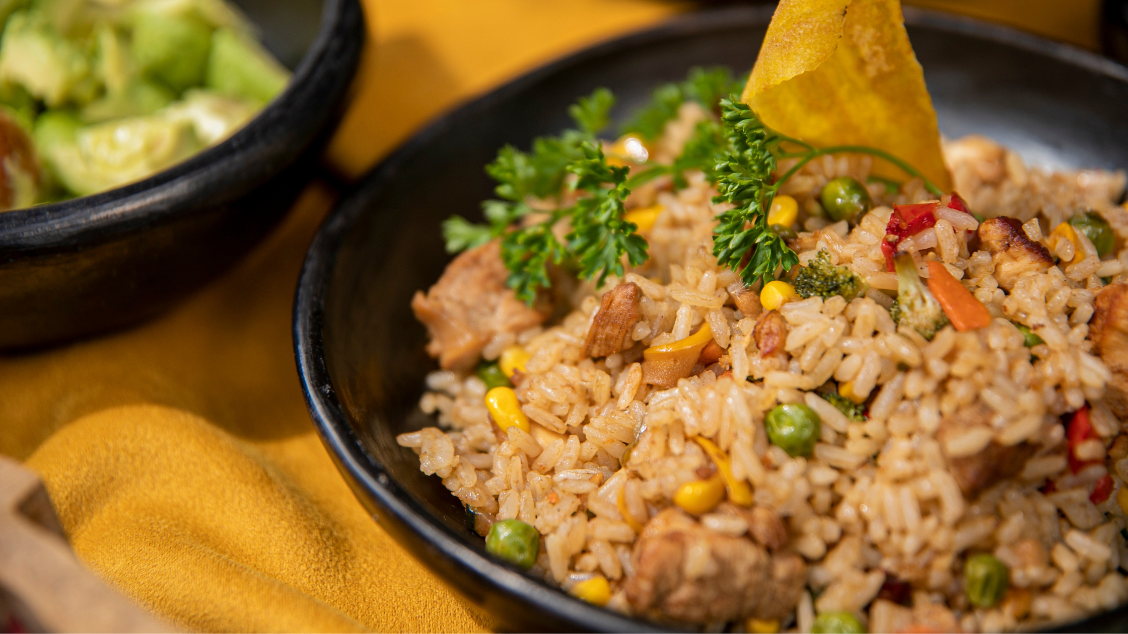 Ralston golden rice carton, Petit Jean cheese n' garlic, petit jean ham and casserole dish