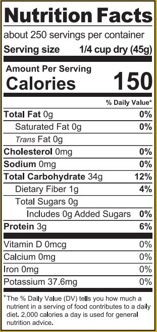 Golden Rice bucket nutritional label